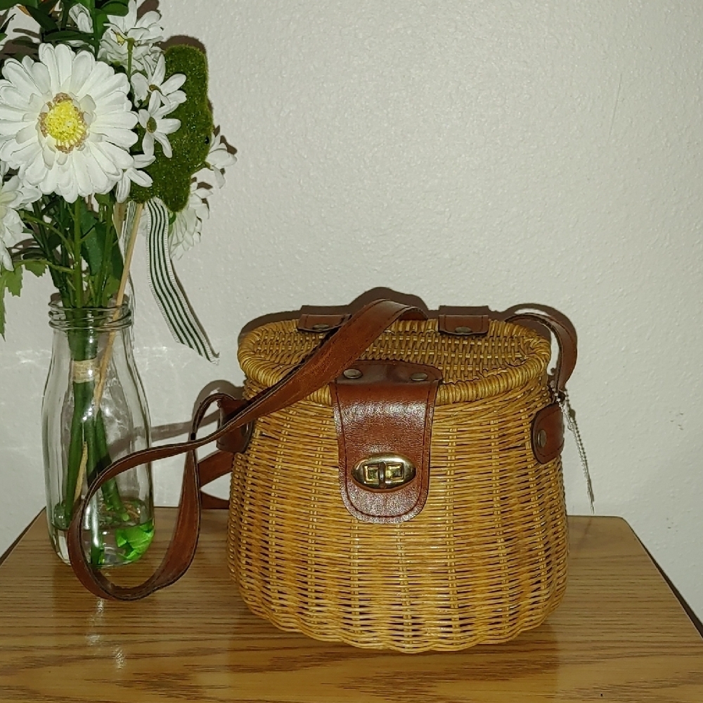 Vintage Brown Leather Trim Crossbody Bag